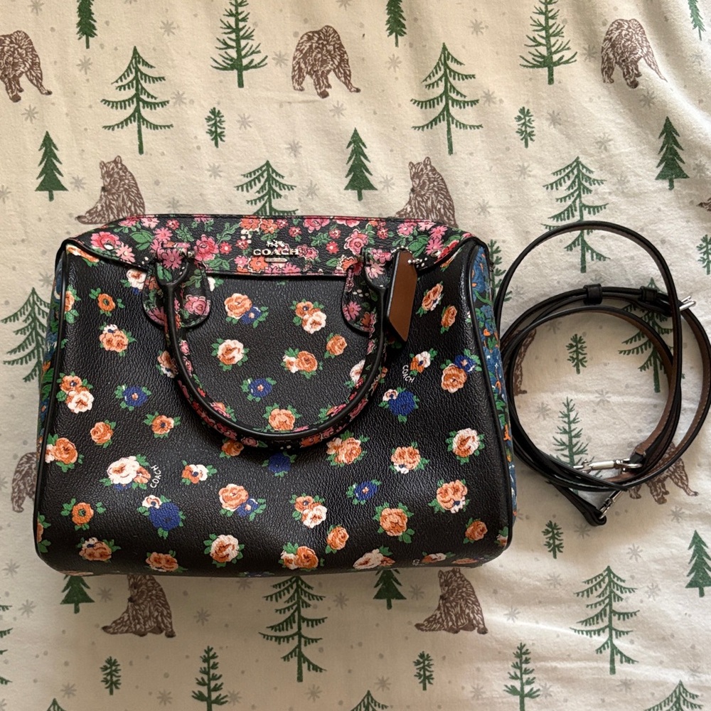 Coach Black and Pink Floral Satchel